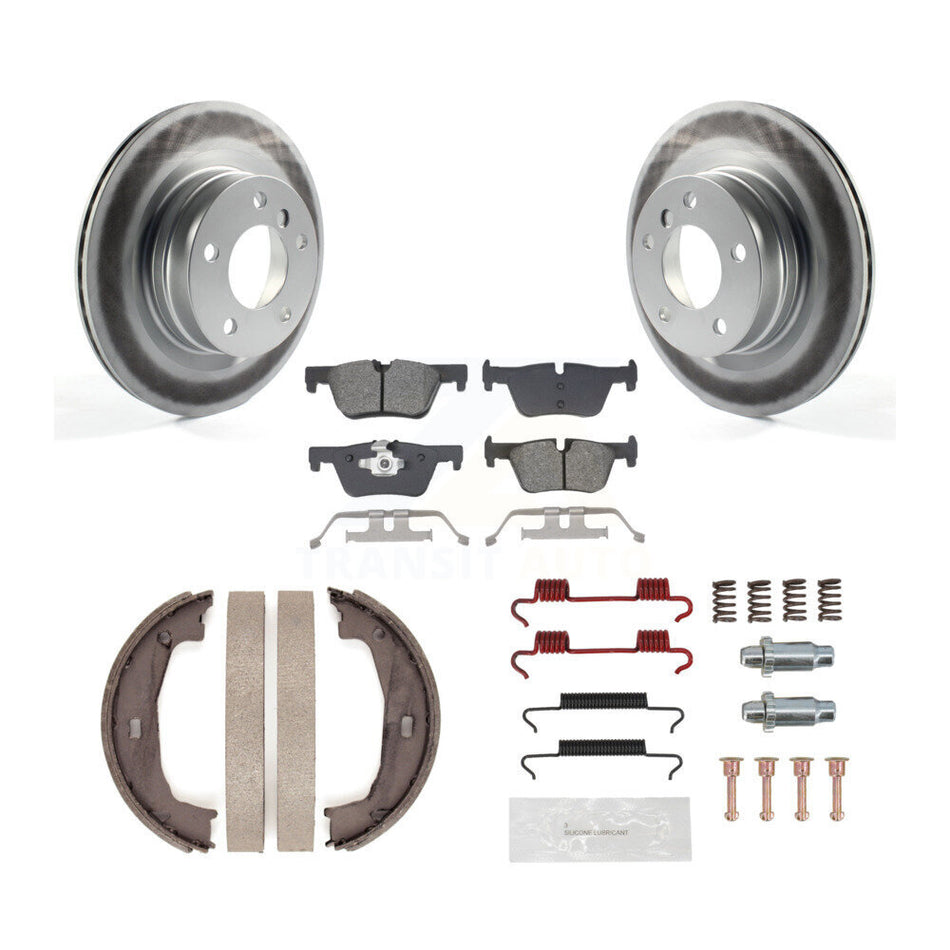 Rear Disc Coated Rotors Semi-Metallic Pads Parking Shoes Hardware Kit For BMW 230i xDrive KGS-103444