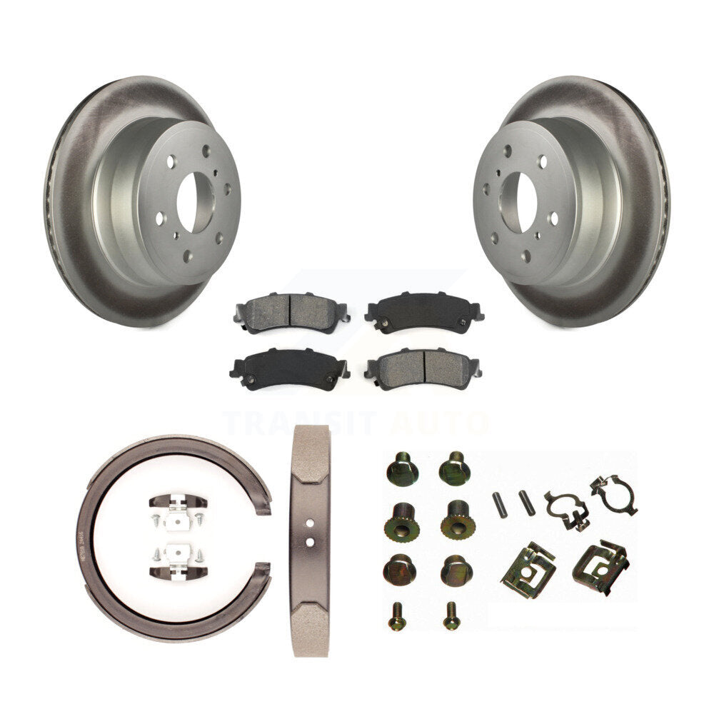 Rear Disc Coated Rotors Semi-Metallic Pads Parking Brake Shoes And Hardware Kit For KGS-103447