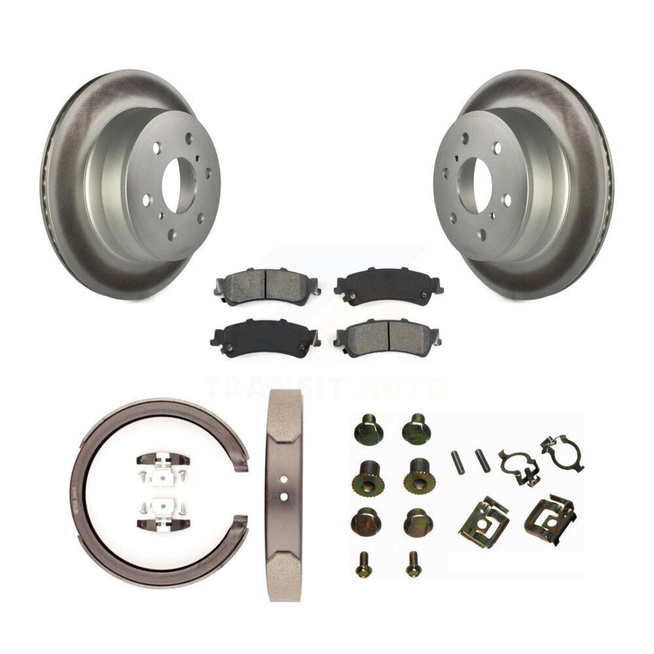 Rear Disc Coated Rotors Semi-Metallic Pads Parking Brake Shoes And Hardware Kit For KGS-103447