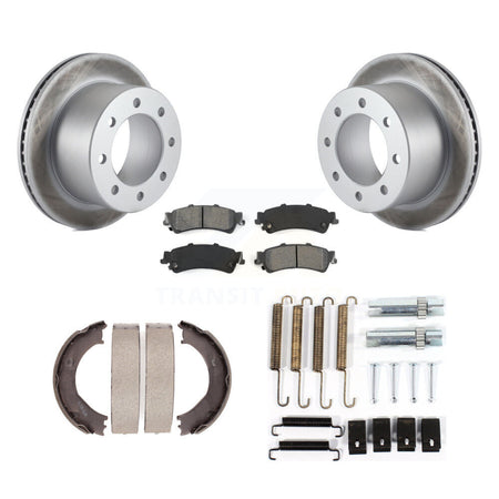 Rear Disc Coated Rotors Semi-Metallic Pads Parking Shoes Hardware Kit For GMC Sierra 3500 KGS-103448