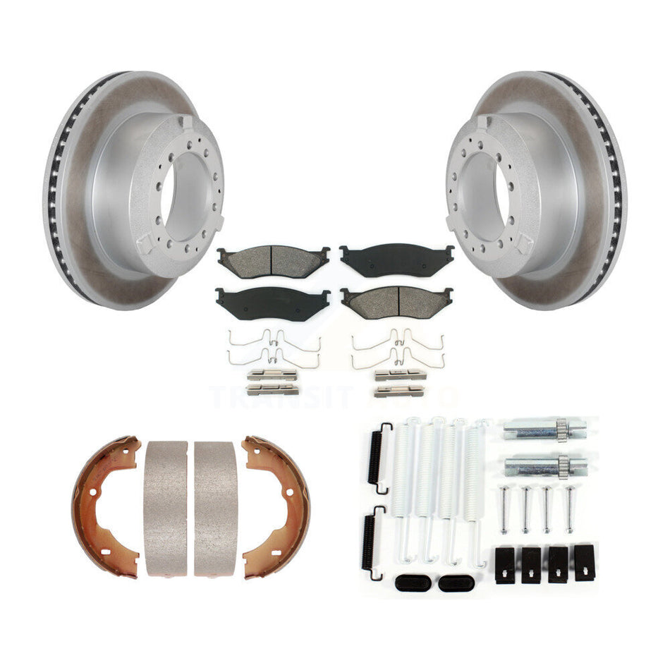 Rear Disc Coated Rotors Semi-Metallic Pads Parking Brake Shoes And Hardware Kit For KGS-103450
