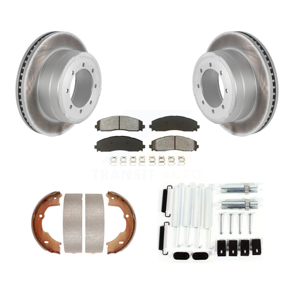 Rear Disc Coated Rotors Semi-Metallic Pads Parking Brake Shoes And Hardware Kit For KGS-103451
