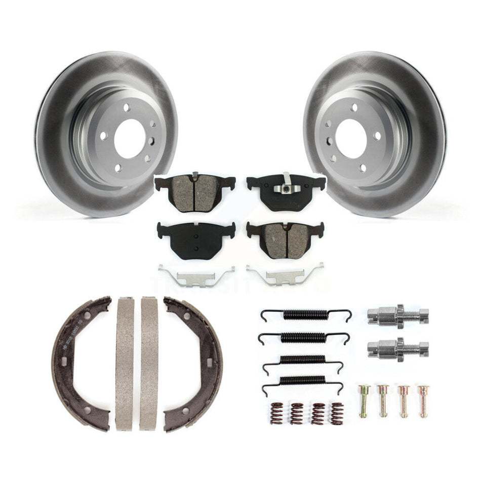 Rear Disc Coated Rotors Semi-Metallic Pads Parking Shoes Hardware Kit For BMW 335i xDrive KGS-103456