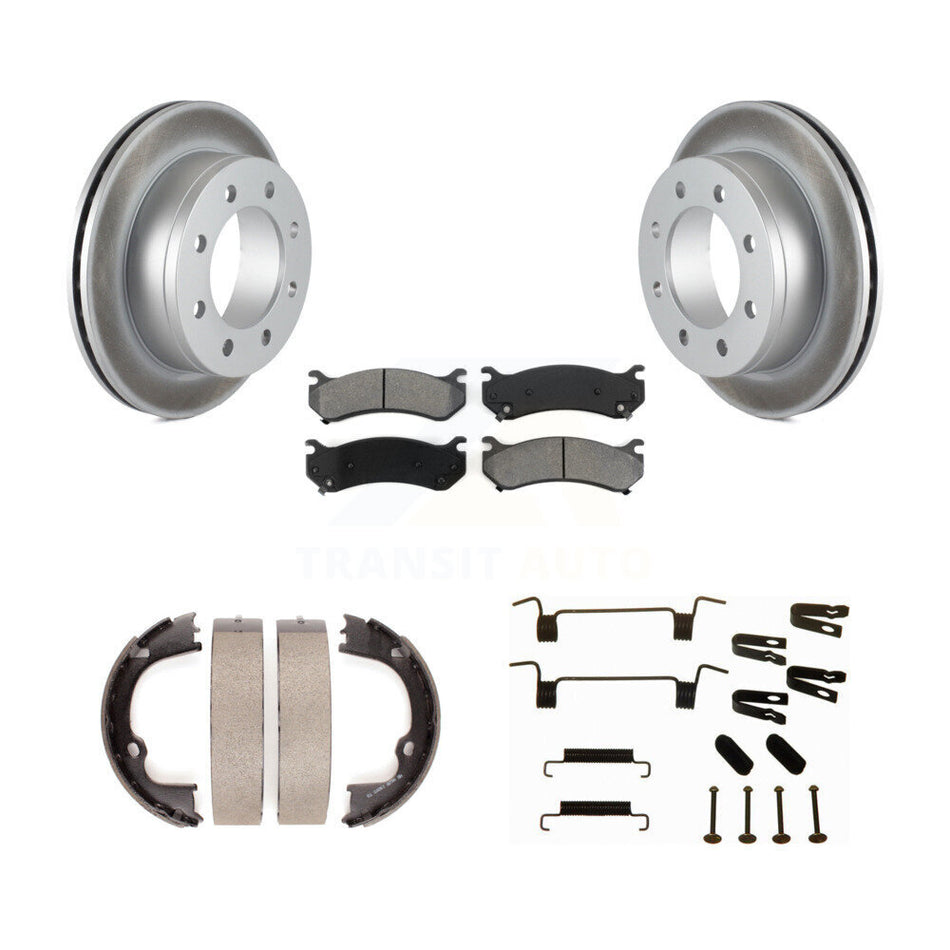 Rear Disc Coated Rotors Semi-Metallic Pads Parking Shoes & Hardware Kit For Chevrolet GMC KGS-103457