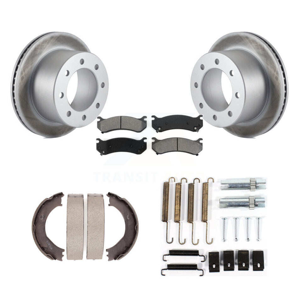 Rear Disc Coated Rotors Semi-Metallic Pads Parking Brake Shoes And Hardware Kit For KGS-103459