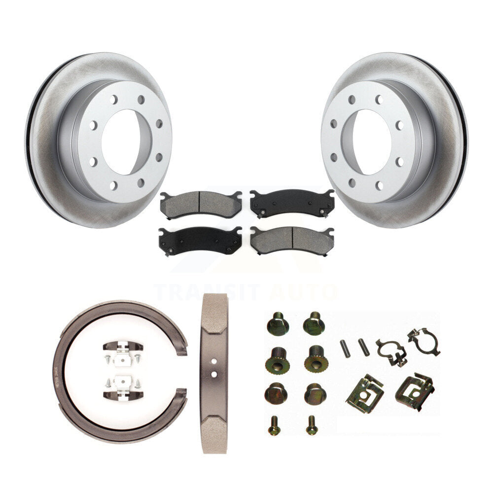 Rear Disc Coated Rotors Semi-Metallic Pads Parking Shoes Hardware Kit For GMC Sierra 1500 KGS-103466