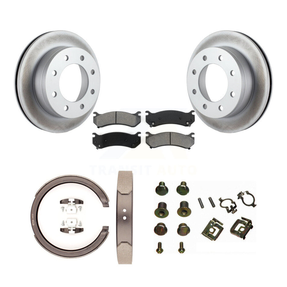 Rear Disc Coated Rotors Semi-Metallic Pads Parking Shoes Hardware Kit For GMC Sierra 1500 KGS-103466