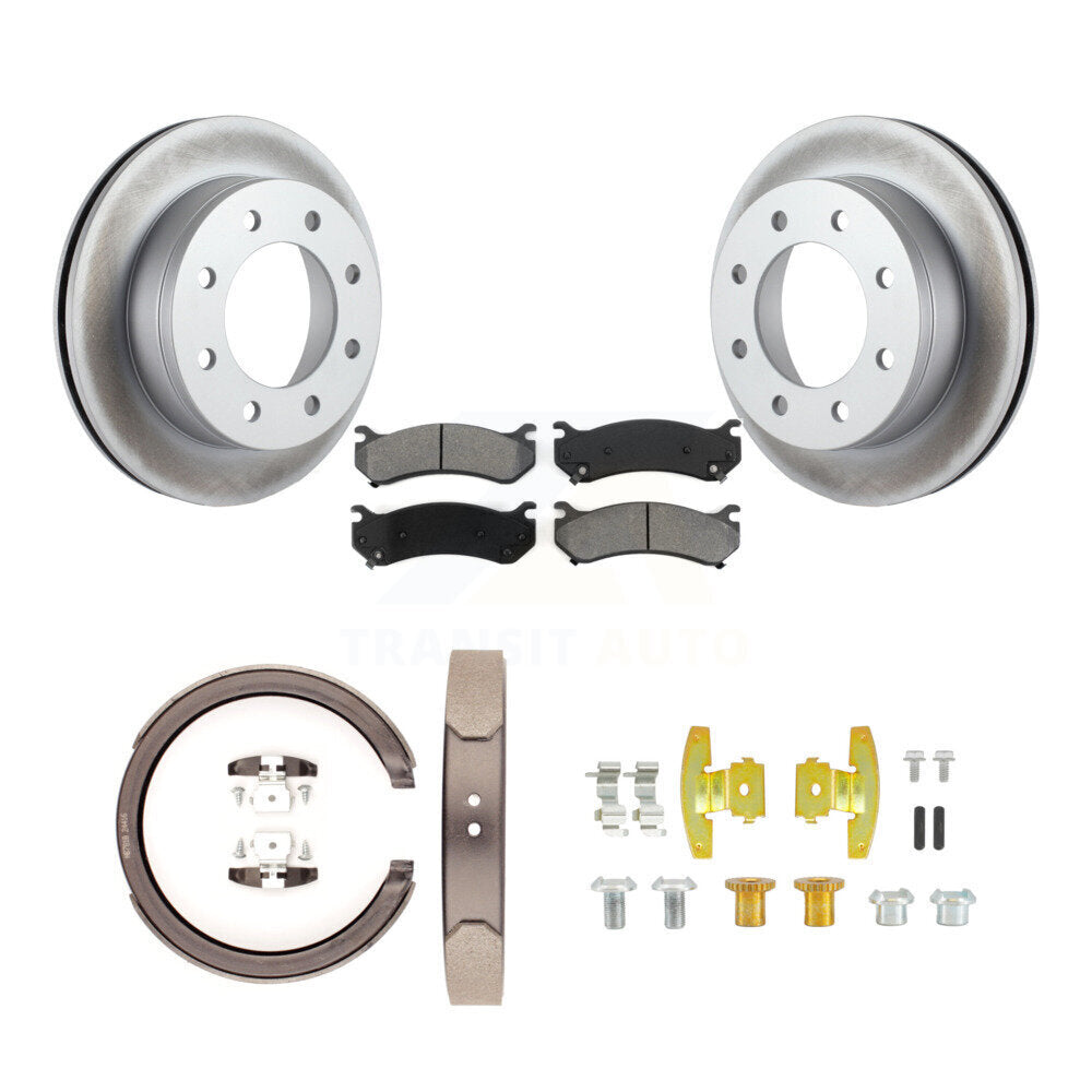 Rear Disc Coated Rotors Semi-Metallic Pads Parking Shoes Hardware Kit For Chevrolet 1500 KGS-103467