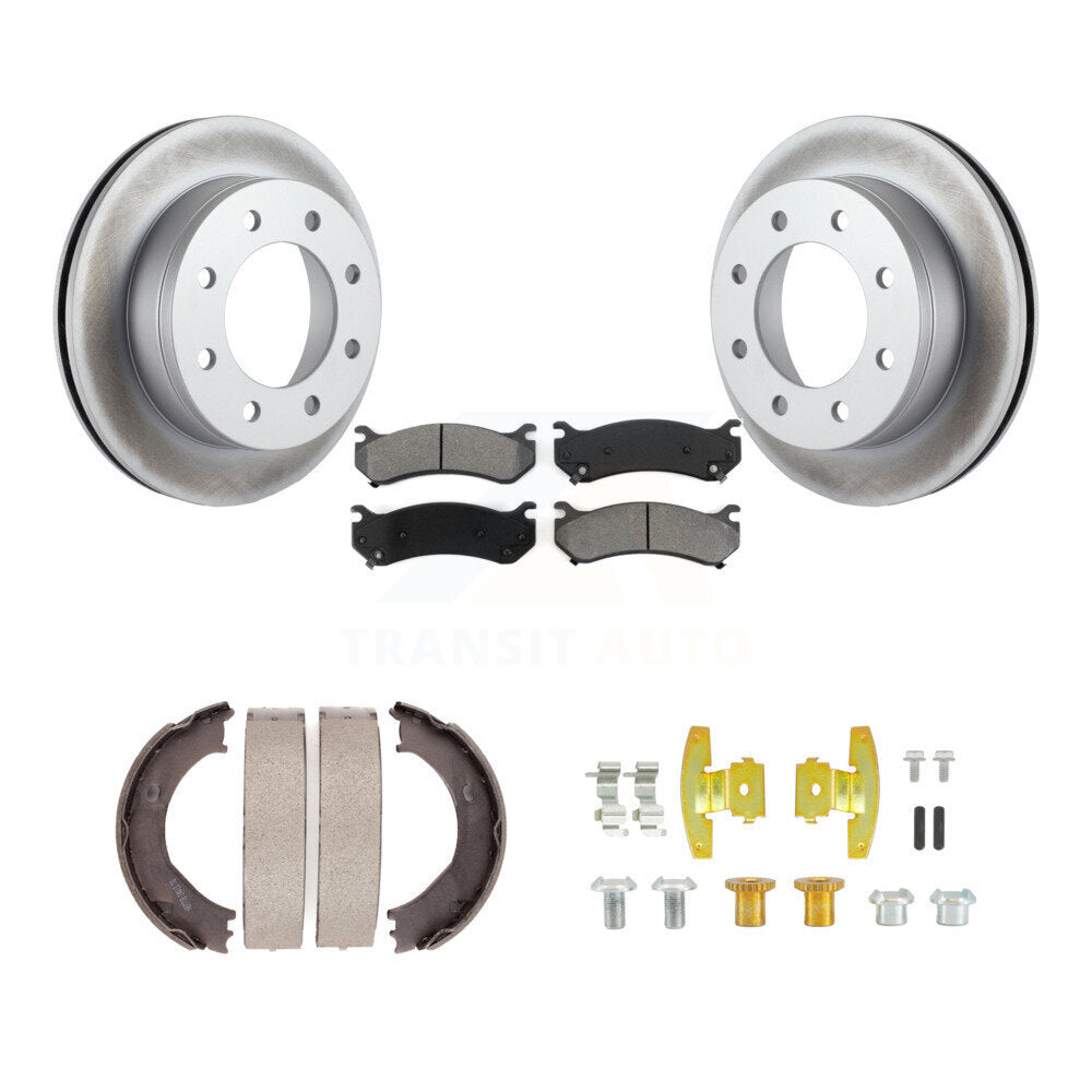 Rear Disc Coated Rotors Semi-Metallic Pads Parking Shoes & Hardware Kit For Chevrolet GMC KGS-103468