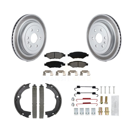 Rear Disc Coated Rotors Semi-Metallic Pads Parking Shoes & Hardware Kit For Cadillac SRX KGS-103472