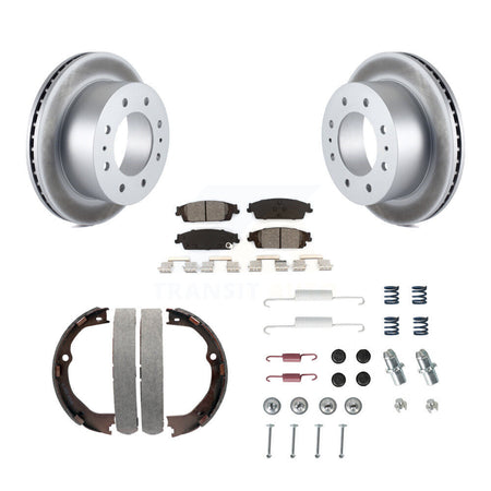 Rear Disc Coated Rotors Semi-Metallic Pads Parking Brake Shoes And Hardware Kit For KGS-103484
