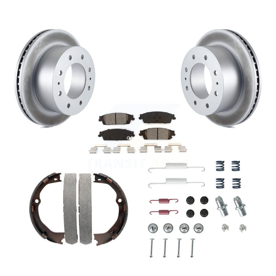 Rear Disc Coated Rotors Semi-Metallic Pads Parking Brake Shoes And Hardware Kit For KGS-103484