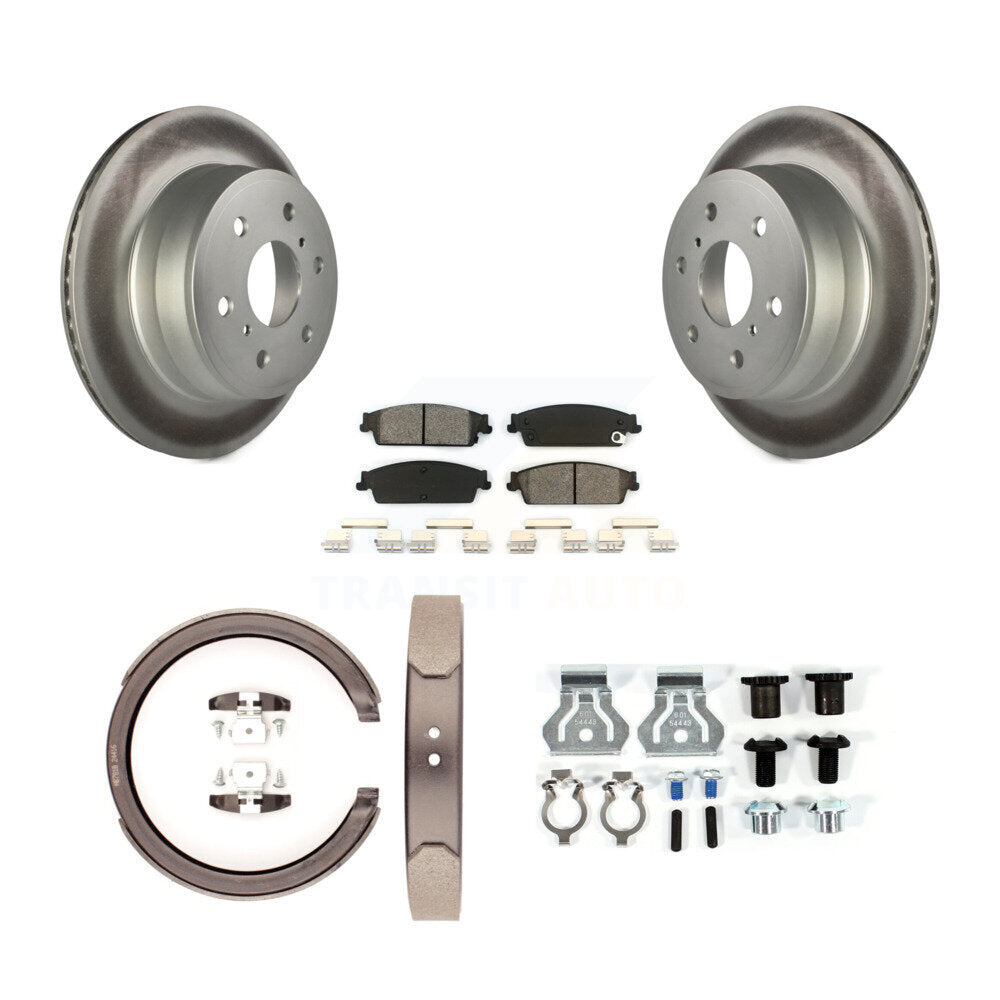 Rear Disc Coated Rotors Semi-Metallic Pads Parking Shoes & Hardware Kit For Chevrolet GMC KGS-103501
