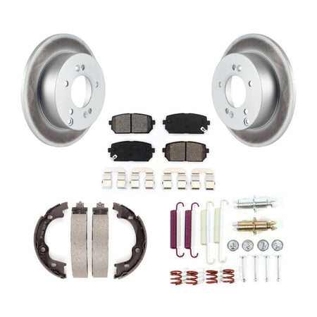 Rear Disc Coated Rotors Semi-Metallic Pads Parking Shoes Hardware Kit For 07-10 Kia Rondo KGS-103505