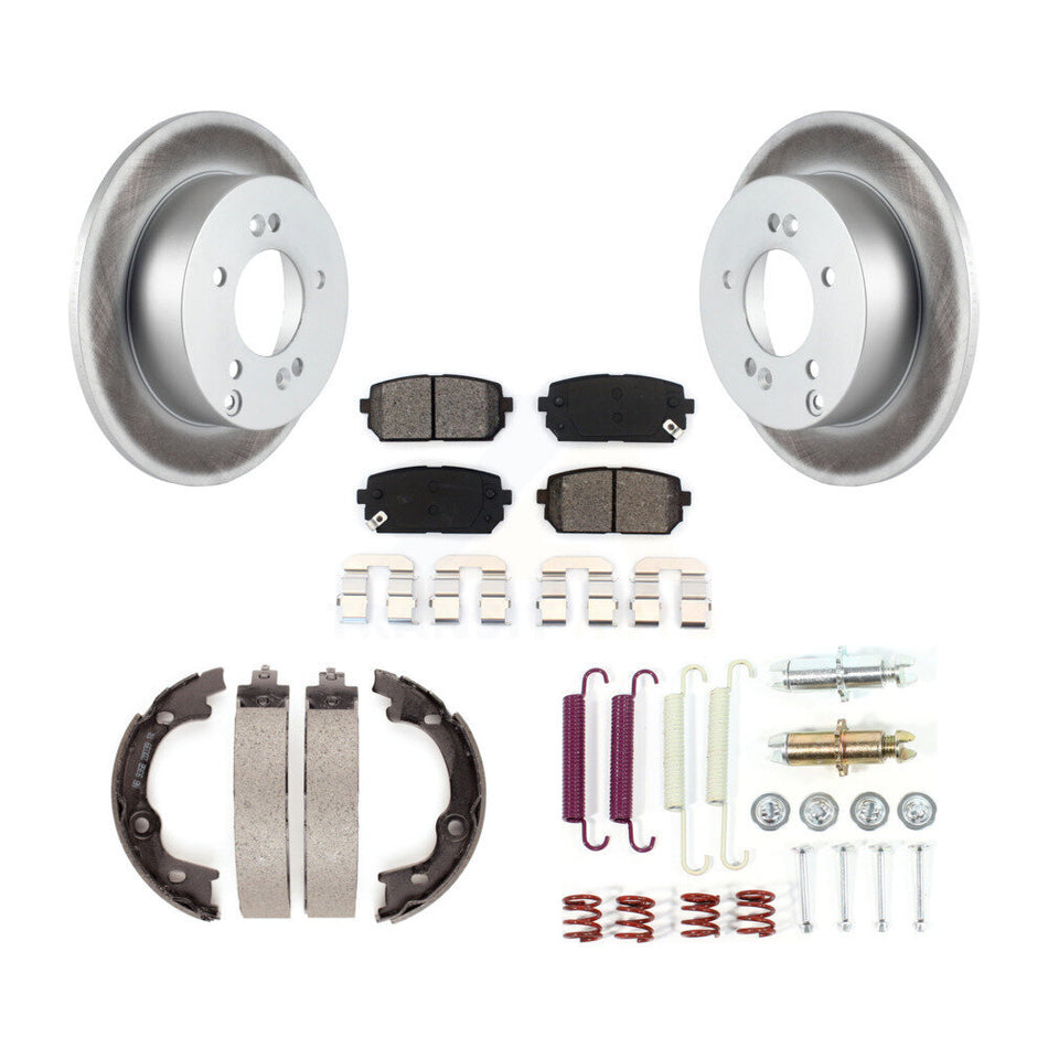 Rear Disc Coated Rotors Semi-Metallic Pads Parking Shoes Hardware Kit For 07-10 Kia Rondo KGS-103505