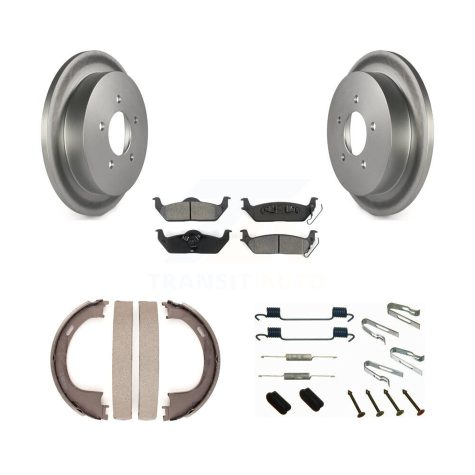 Rear Disc Coated Rotors Semi-Metallic Pads Parking Shoes And Hardware Kit For Ford F-150 KGS-103516
