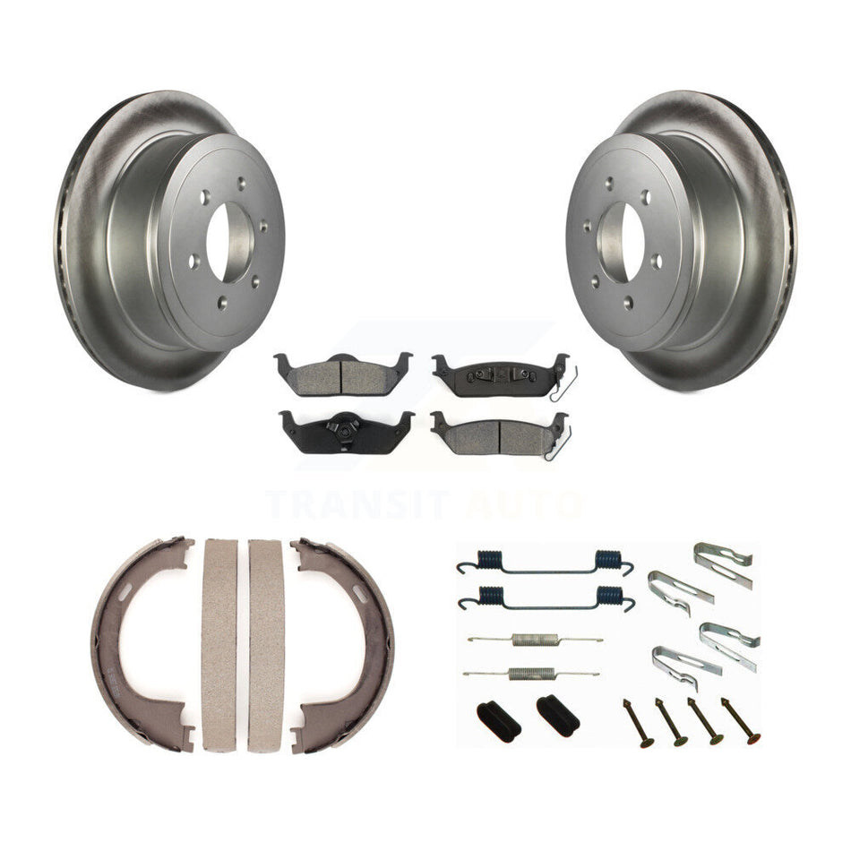 Rear Disc Coated Rotors Semi-Metallic Pads Parking Shoes Hardware Kit For Ford F-150 Mark KGS-103517