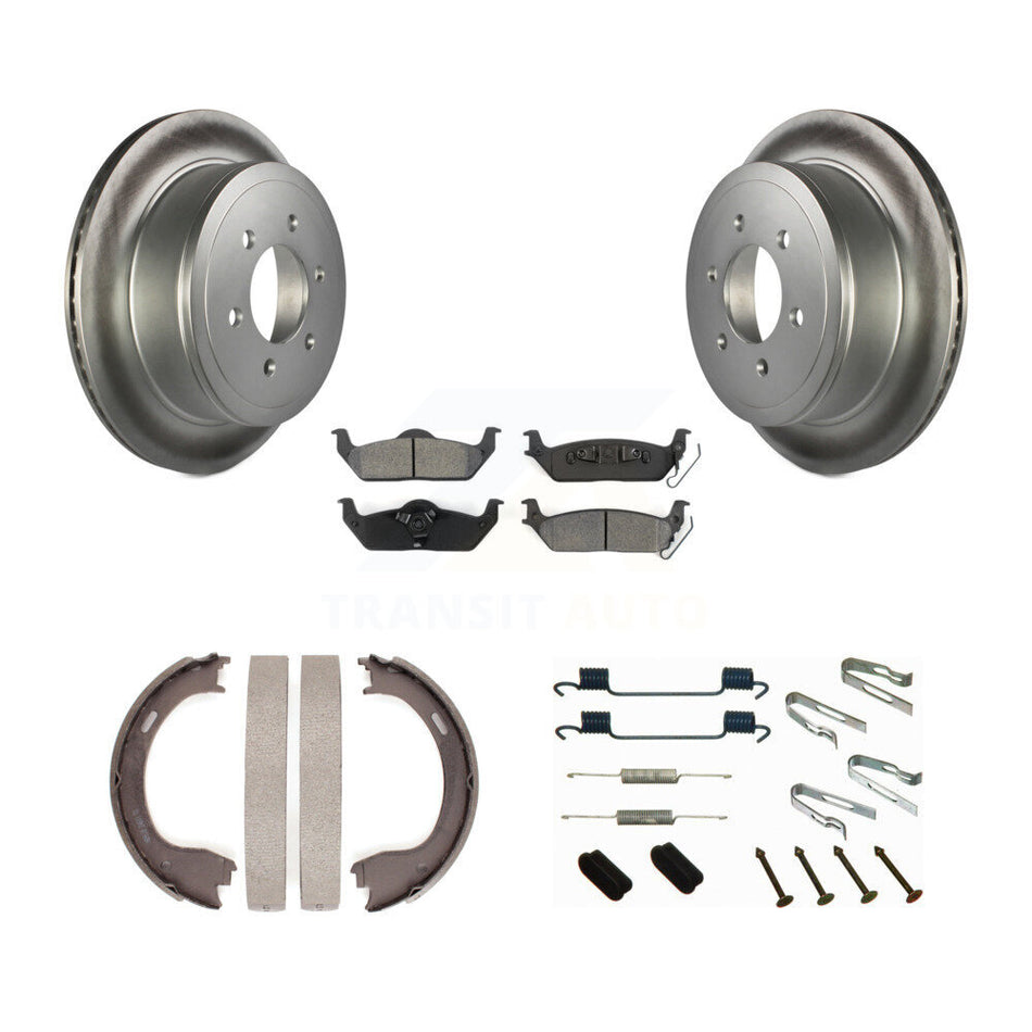 Rear Disc Coated Rotors Semi-Metallic Pads Parking Shoes And Hardware Kit For Ford F-150 KGS-103519