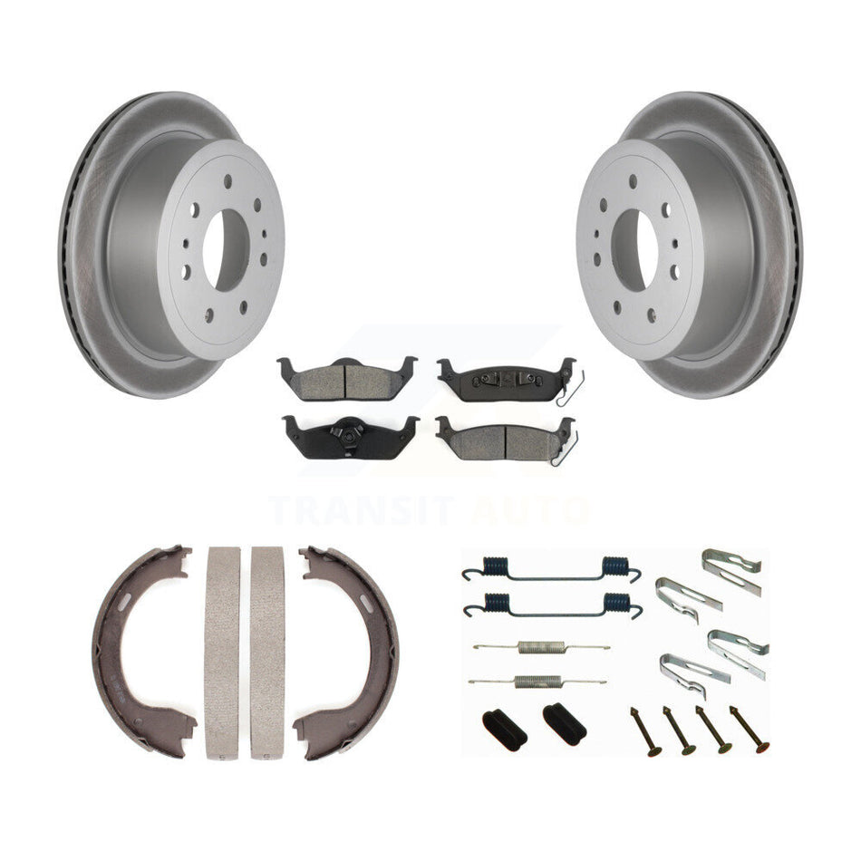 Rear Disc Coated Rotors Semi-Metallic Pads Parking Shoes And Hardware Kit For Ford F-150 KGS-103520
