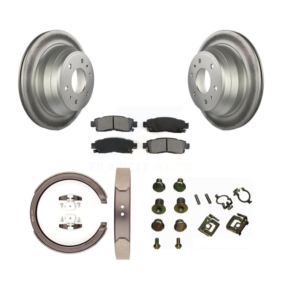 Rear Disc Coated Rotors Semi-Metallic Pads Parking Shoes & Hardware Kit For Chevrolet GMC KGS-103527