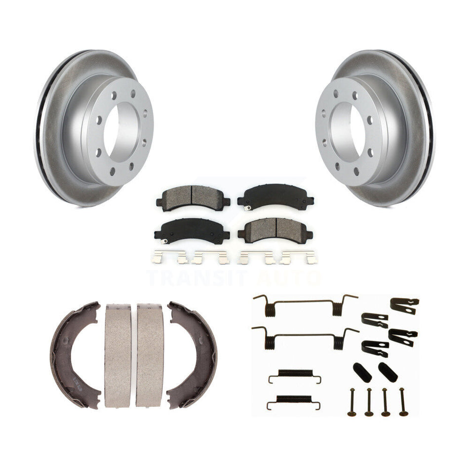 Rear Disc Coated Rotors Semi-Metallic Pads Parking Shoes & Hardware Kit For Chevrolet GMC KGS-103533