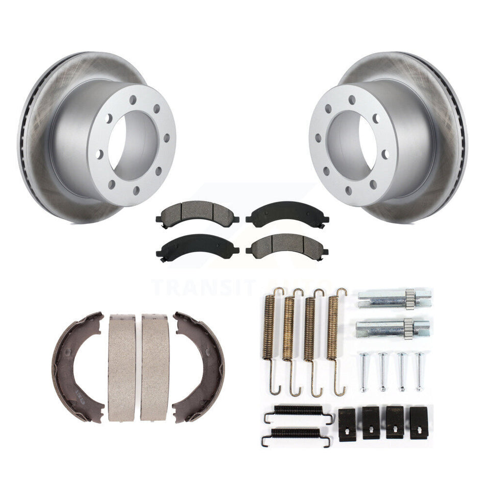 Rear Disc Coated Rotors Semi-Metallic Pads Parking Shoes Hardware Kit For Chevrolet 3500 KGS-103534