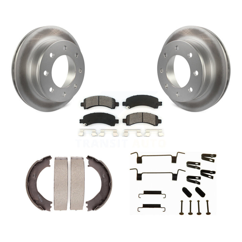 Rear Disc Coated Rotors Semi-Metallic Pads Parking Shoes Hardware Kit For Chevrolet 3500 KGS-103535