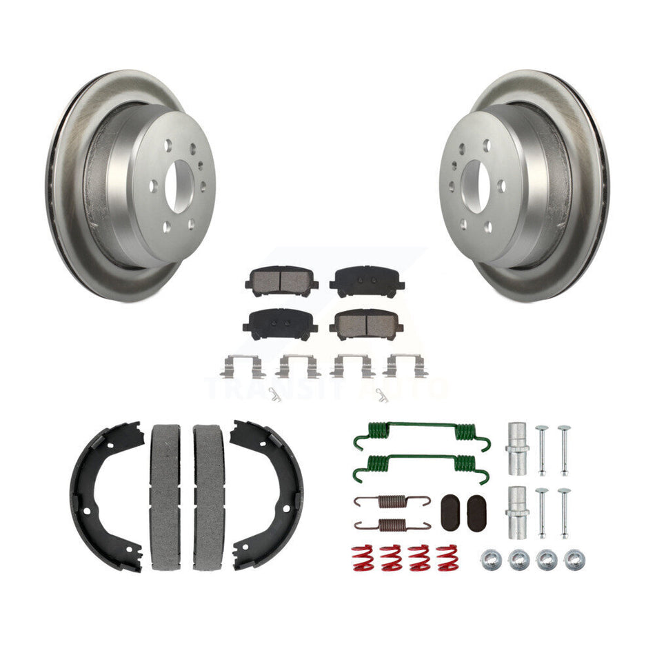 Rear Disc Coated Rotors Semi-Metallic Pads Parking Shoes & Hardware Kit For Chevrolet GMC KGS-103548