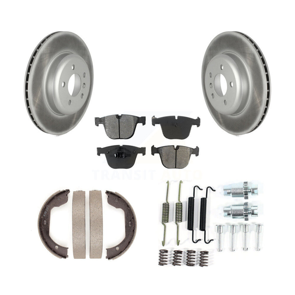 Rear Disc Coated Rotors Semi-Metallic Pads Parking Shoes & Hardware Kit For BMW 535i GT 7 KGS-103550
