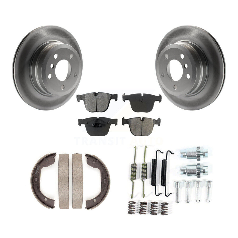 Rear Disc Coated Rotors Semi-Metallic Pads Parking Brake Shoes & Hardware Kit For BMW X6 KGS-103552