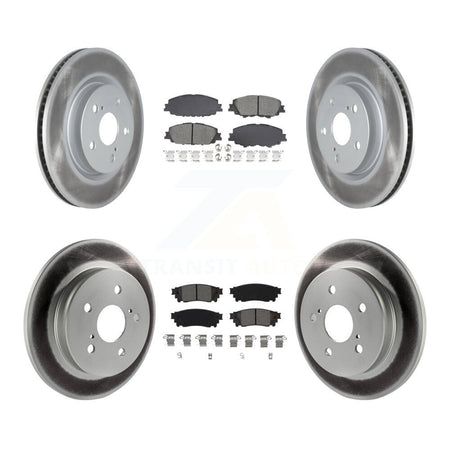 Front Rear Coated Disc Brake Rotors And Semi-Metallic Pads Kit For 2023 Toyota Prius AWD KGS-103645