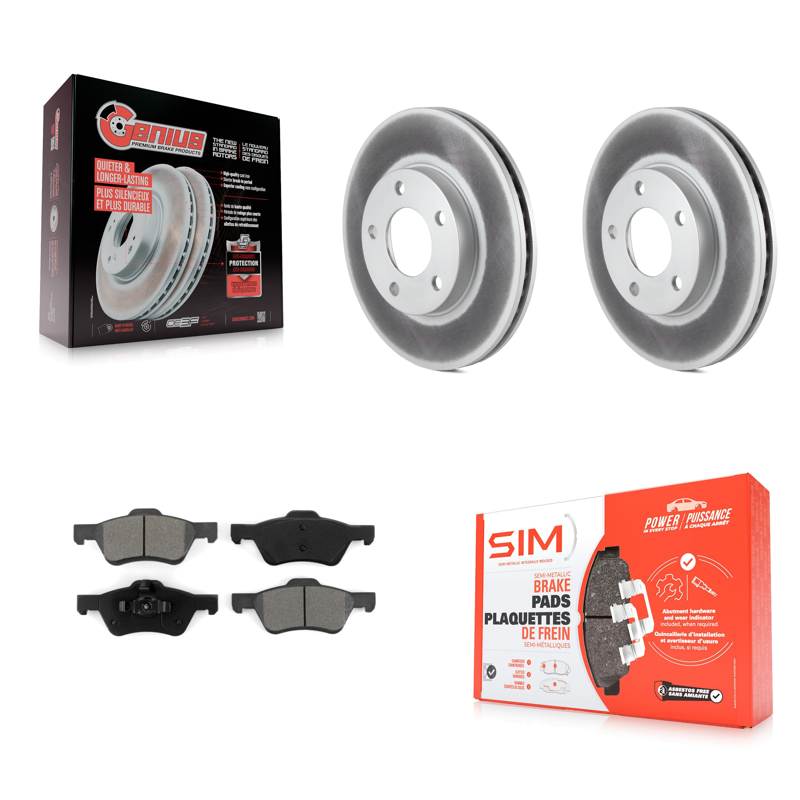 Front Coated Disc Brake Rotors And Semi-Metallic Pads Kit For Mercury Mariner KGS-103674