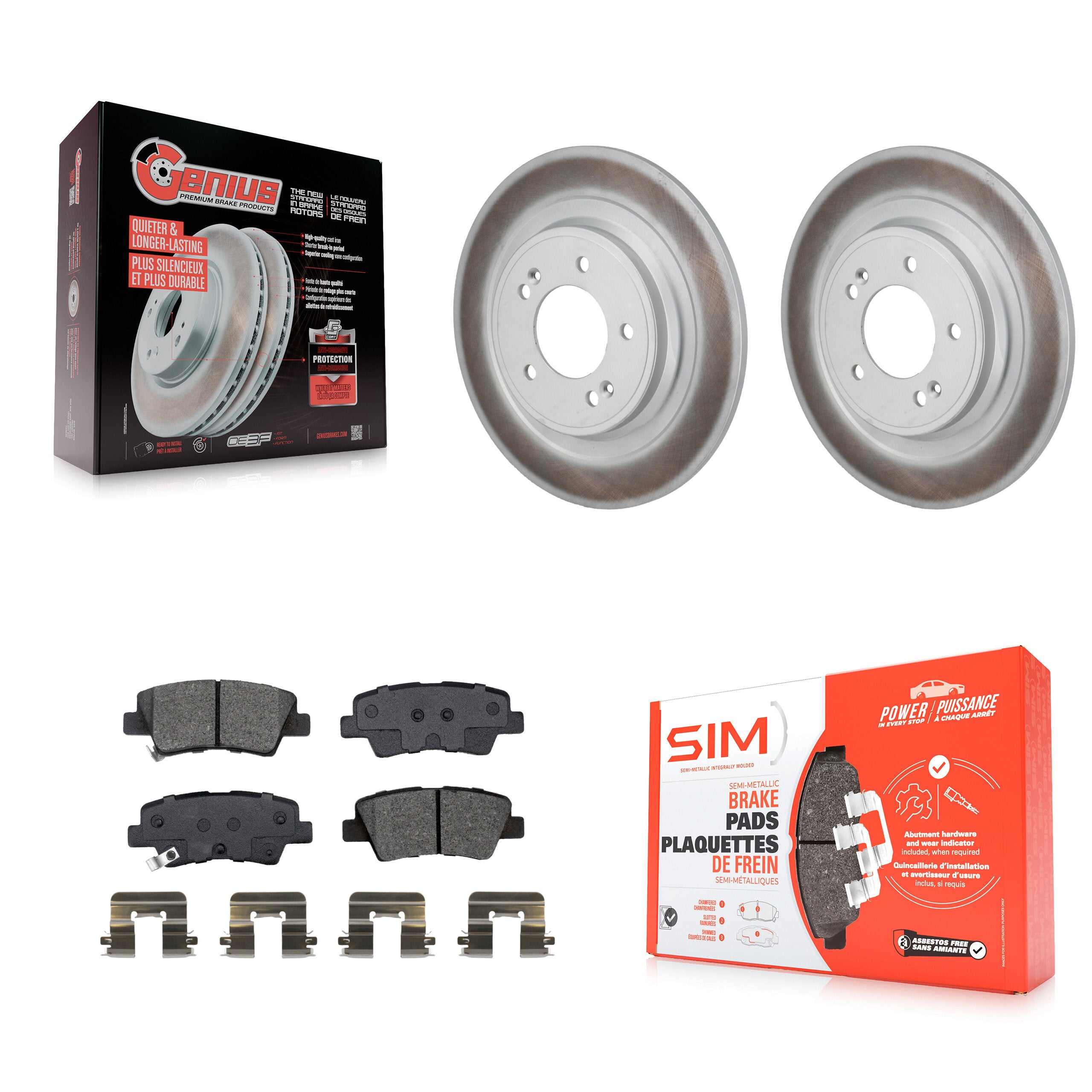 Rear Coated Disc Brake Rotors And Semi-Metallic Pads Kit For 2024 Hyundai Kona Electric KGS-103679