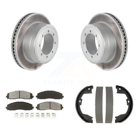 Rear Disc Coated Rotors Semi-Metallic Pads & Parking Shoes Kit For Ford F-350 Super Duty KGS-103704