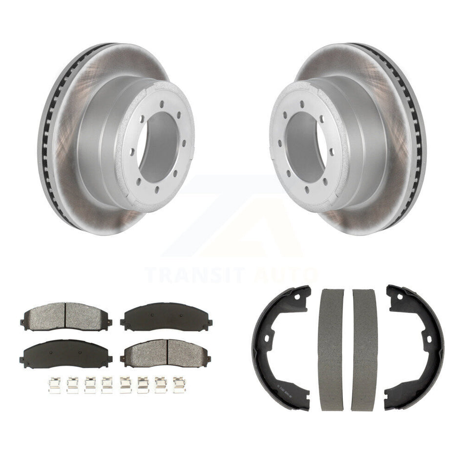 Rear Disc Coated Rotors Semi-Metallic Pads & Parking Shoes Kit For Ford F-350 Super Duty KGS-103704
