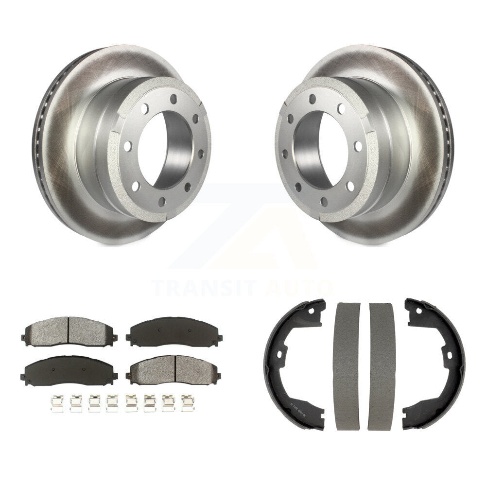 Rear Disc Coated Rotors Semi-Metallic Pads & Parking Shoes Kit For Ford F-350 Super Duty KGS-103705
