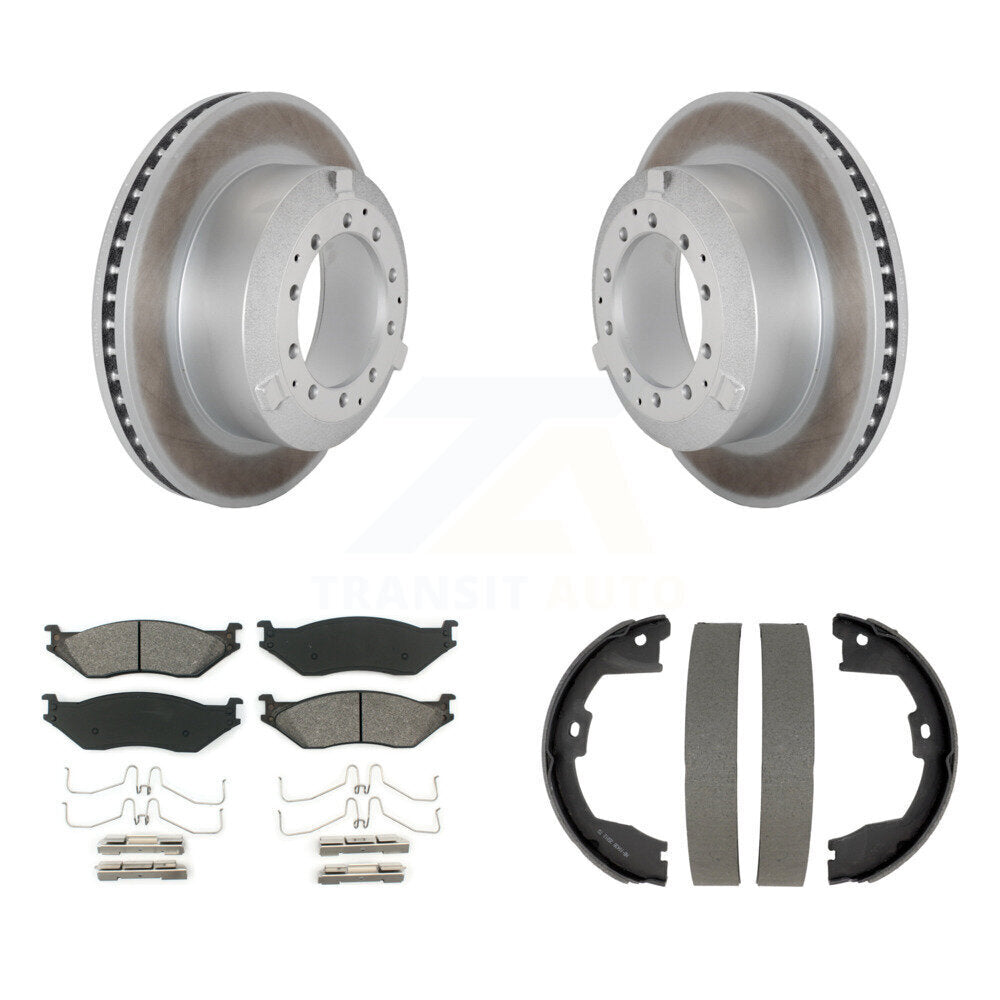 Rear Disc Coated Rotors Semi-Metallic Pads & Parking Shoes Kit For Ford F-450 Super Duty KGS-103706