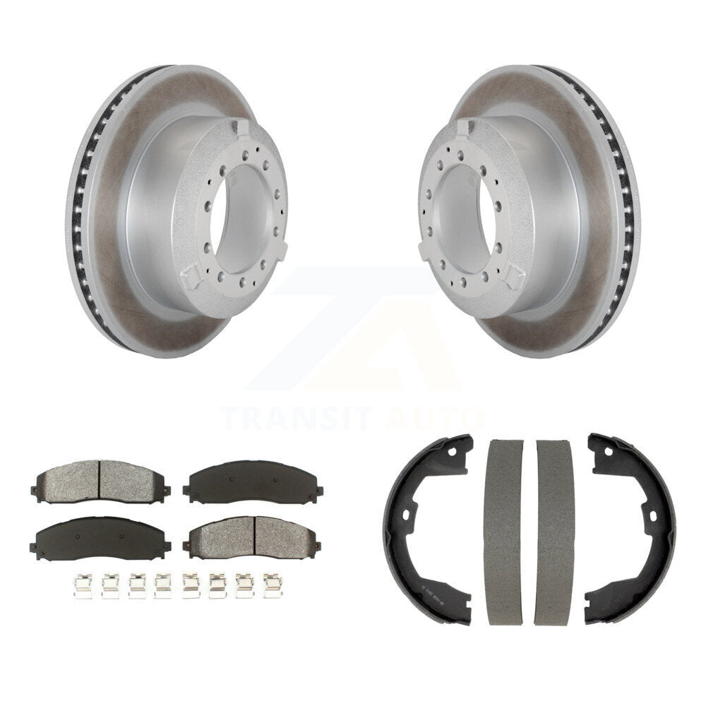 Rear Disc Coated Rotors Semi-Metallic Pads & Parking Shoes Kit For Ford F-350 Super Duty KGS-103707