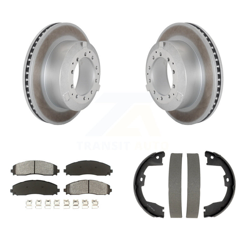 Rear Disc Coated Rotors Semi-Metallic Pads & Parking Shoes Kit For Ford F-350 Super Duty KGS-103707