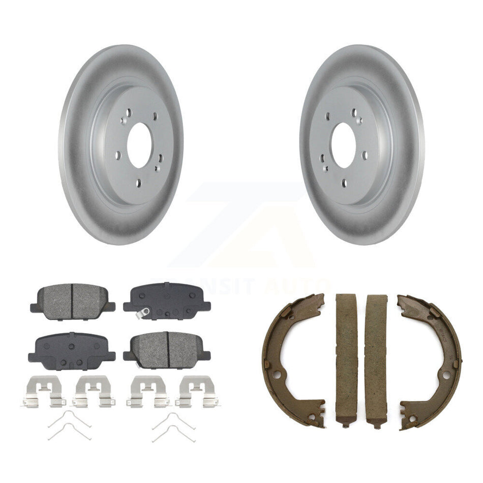 Rear Disc Coated Rotors Semi-Metallic Pads & Parking Brake Shoes Kit For Hyundai Santa Fe KGS-103722