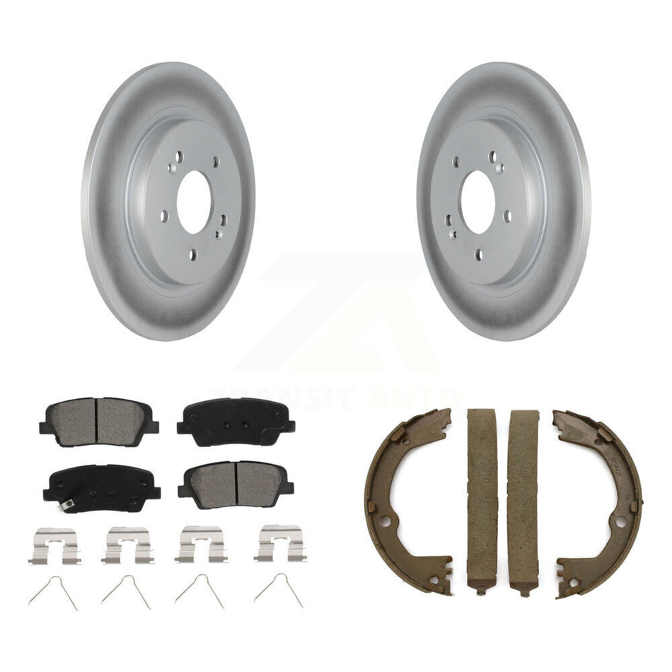 Rear Disc Coated Rotors Semi-Metallic Pads & Parking Brake Shoes Kit For Hyundai Santa Fe KGS-103723