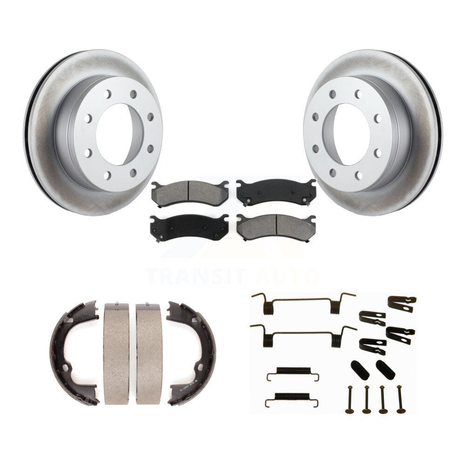 Rear Disc Coated Rotors Semi-Metallic Pads Parking Shoes Hardware Kit For 08-09 Hummer H2 KGS-103728