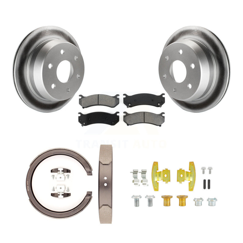 Rear Disc Coated Rotors Semi-Metallic Pads Parking Brake Shoes And Hardware Kit For KGS-103729