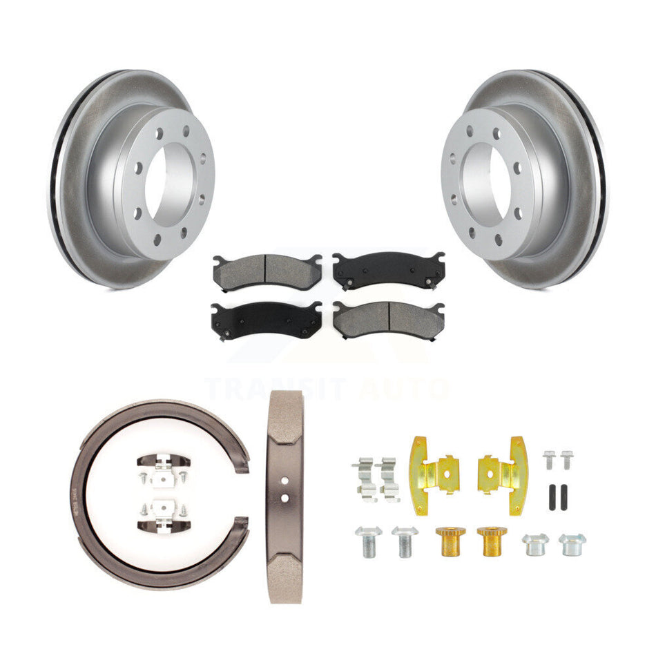Rear Disc Coated Rotors Semi-Metallic Pads Parking Brake Shoes And Hardware Kit For KGS-103730