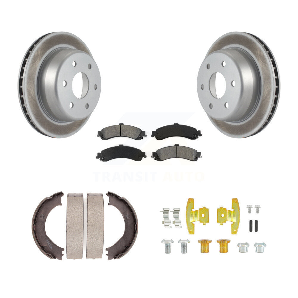 Rear Disc Coated Rotors Semi-Metallic Pads Parking Shoes Hardware Kit For GMC Sierra 1500 KGS-103744