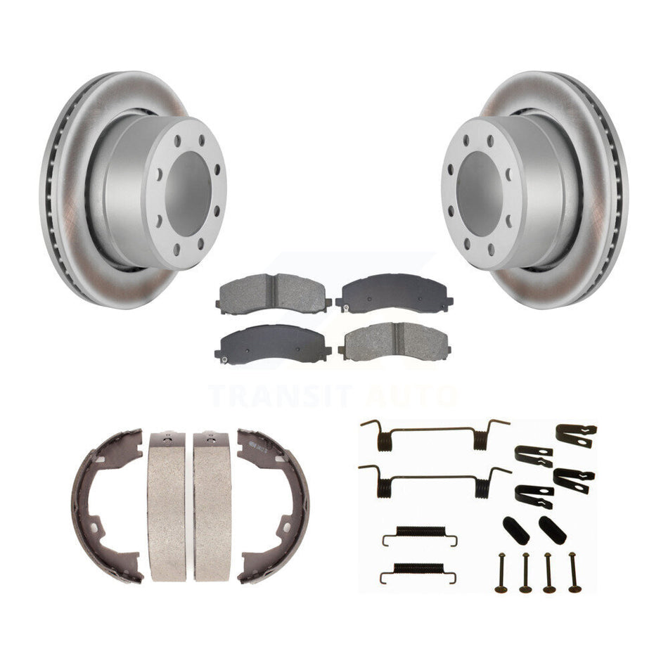 Rear Disc Coated Rotors Semi-Metallic Pads Parking Shoes Hardware Kit For 19-23 Ram 2500 KGS-103751