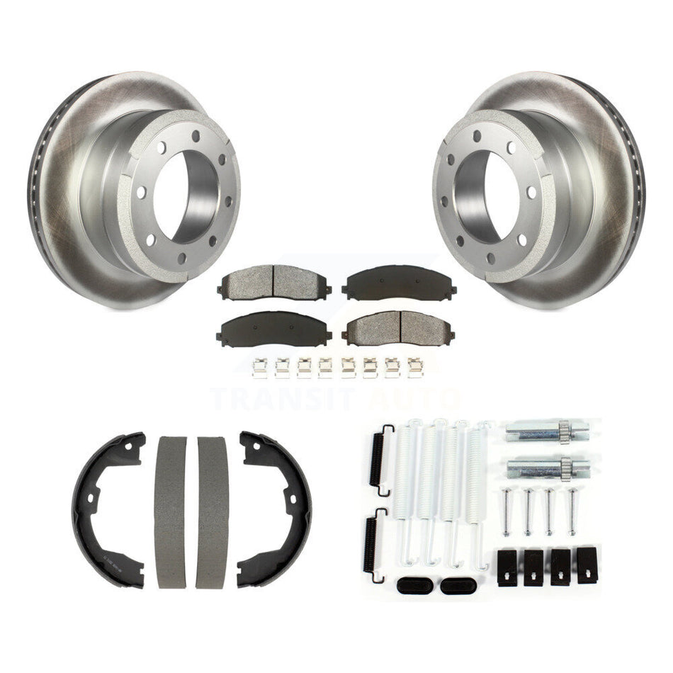 Rear Disc Coated Rotors Semi-Metallic Pads Parking Shoes Hardware Kit For Ford F-350 Duty KGS-103762