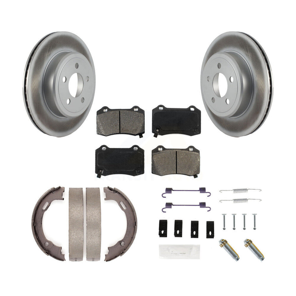 Rear Disc Coated Rotors Semi-Metallic Pads Parking Shoes & Hardware Kit For Chrysler 300 KGS-103768