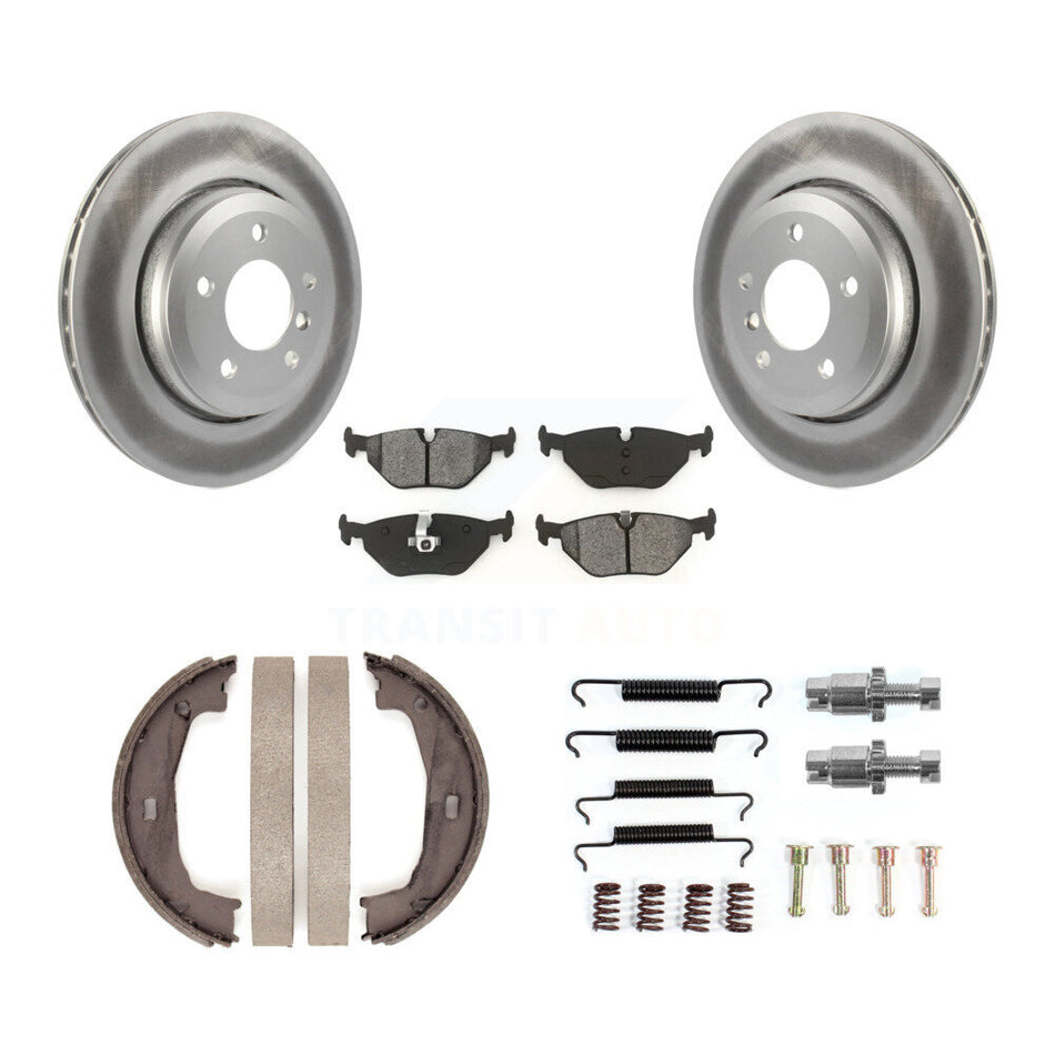 Rear Disc Coated Rotors Semi-Metallic Pads Parking Brake Shoes Hardware Kit For BMW 320i KGS-103774
