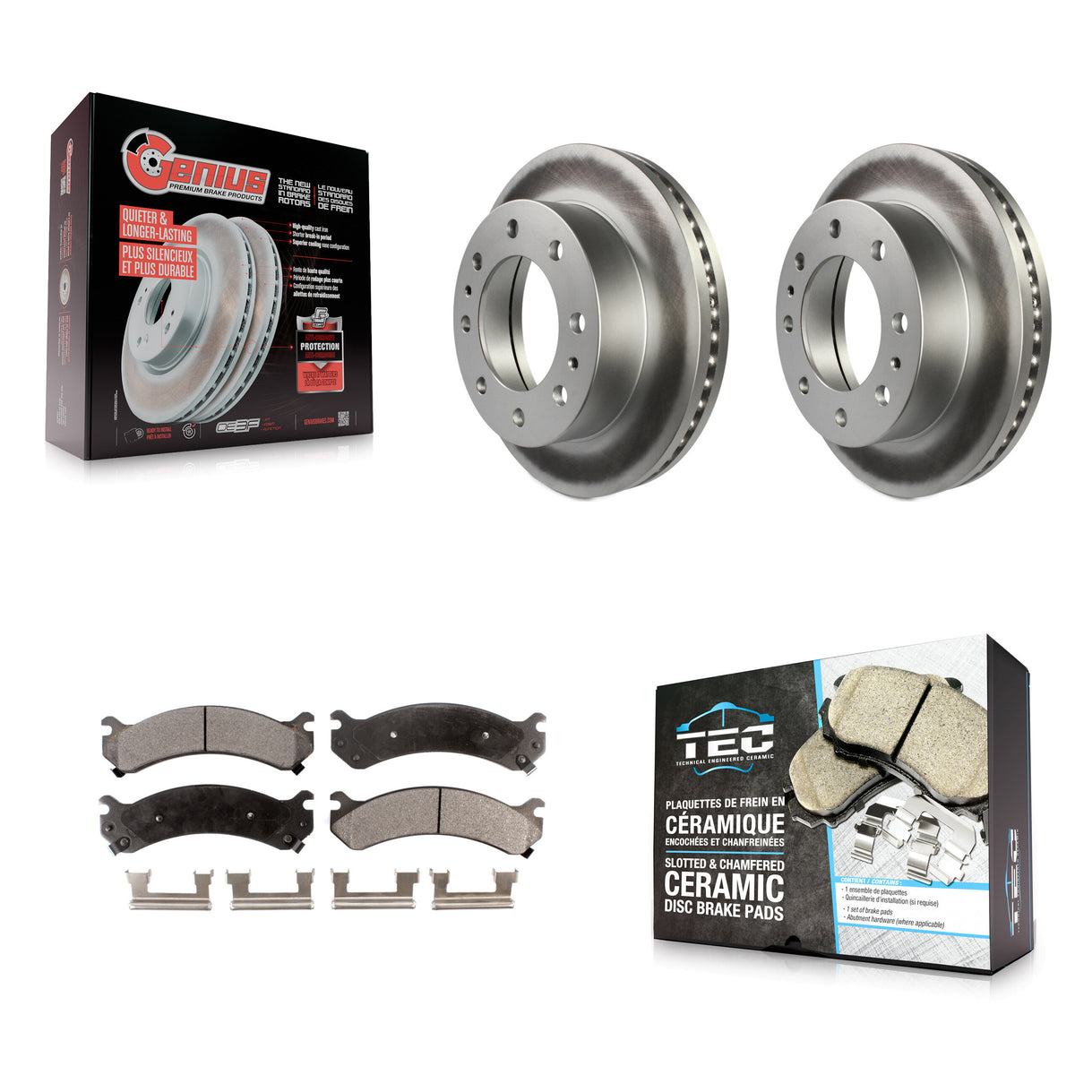 Front Coated Brake Rotors Ceramic Pad Kit For GMC Chevrolet Savana 3500 Express Sierra HD KGT-100016